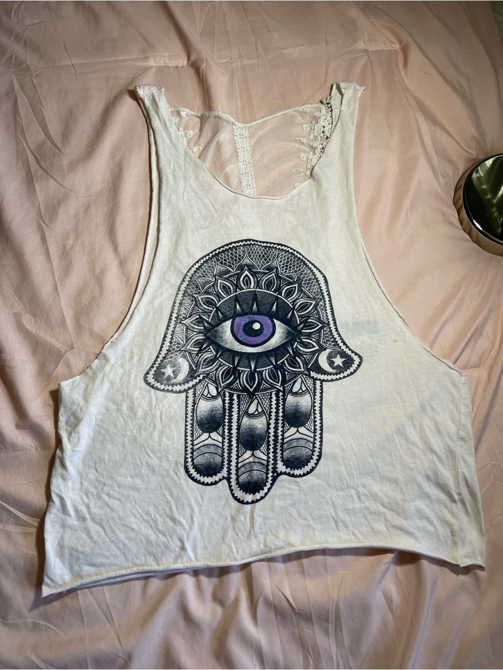 Freeze White Tank Top with Black & Purple Hamsa Eye Graphic